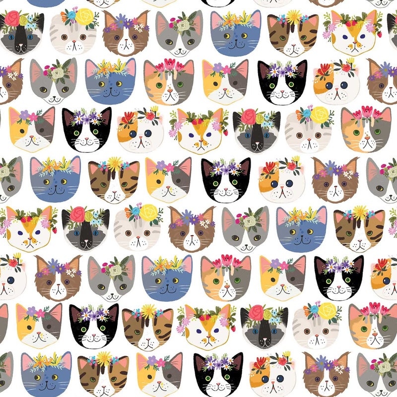 Colors of Rainbow Flat Sheet Wrapping Paper Featuring Cute Kitties Wearing Flower Crowns with a Floral Flair Gift Wrap (Kitty Cat) - Image 1